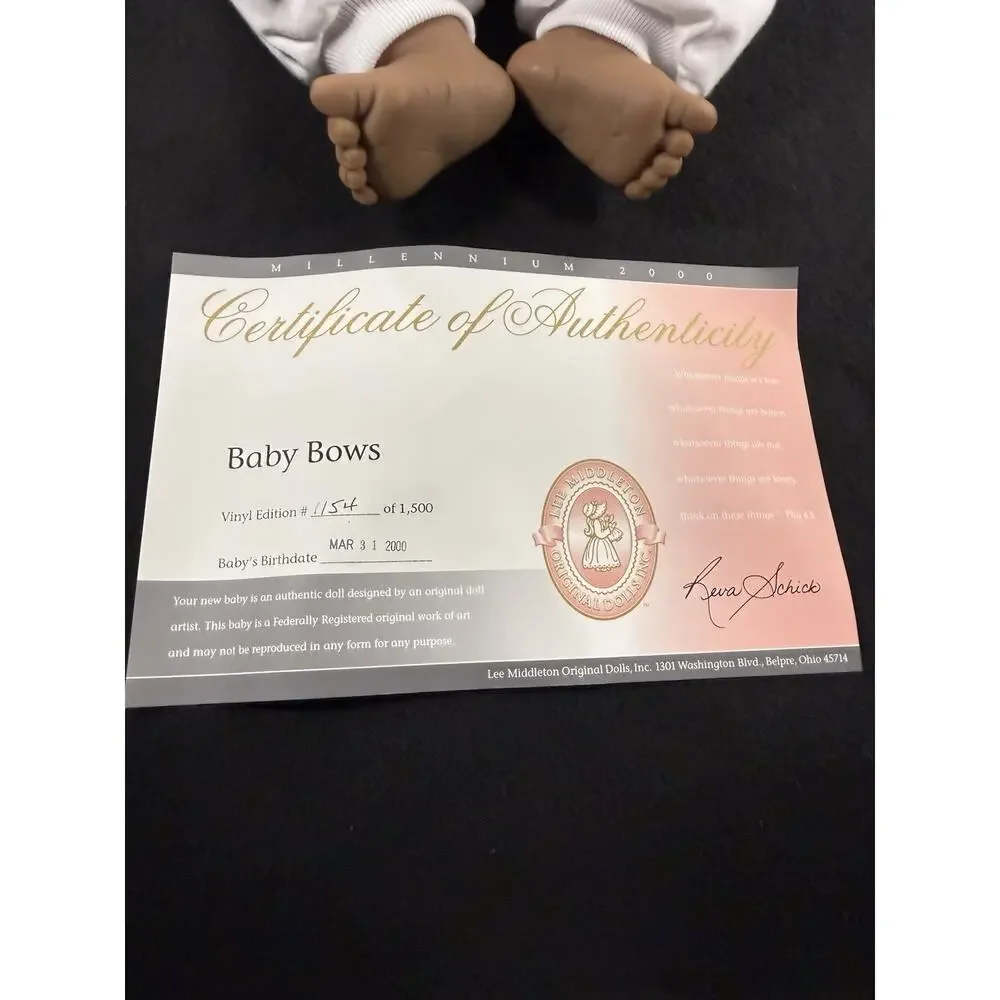Lee Middleton Baby Bows Doll With Box And COA African American Vintage 1990s